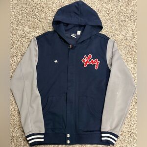 LRG Navy and Gray Zip Up Sweatshirt Size Large